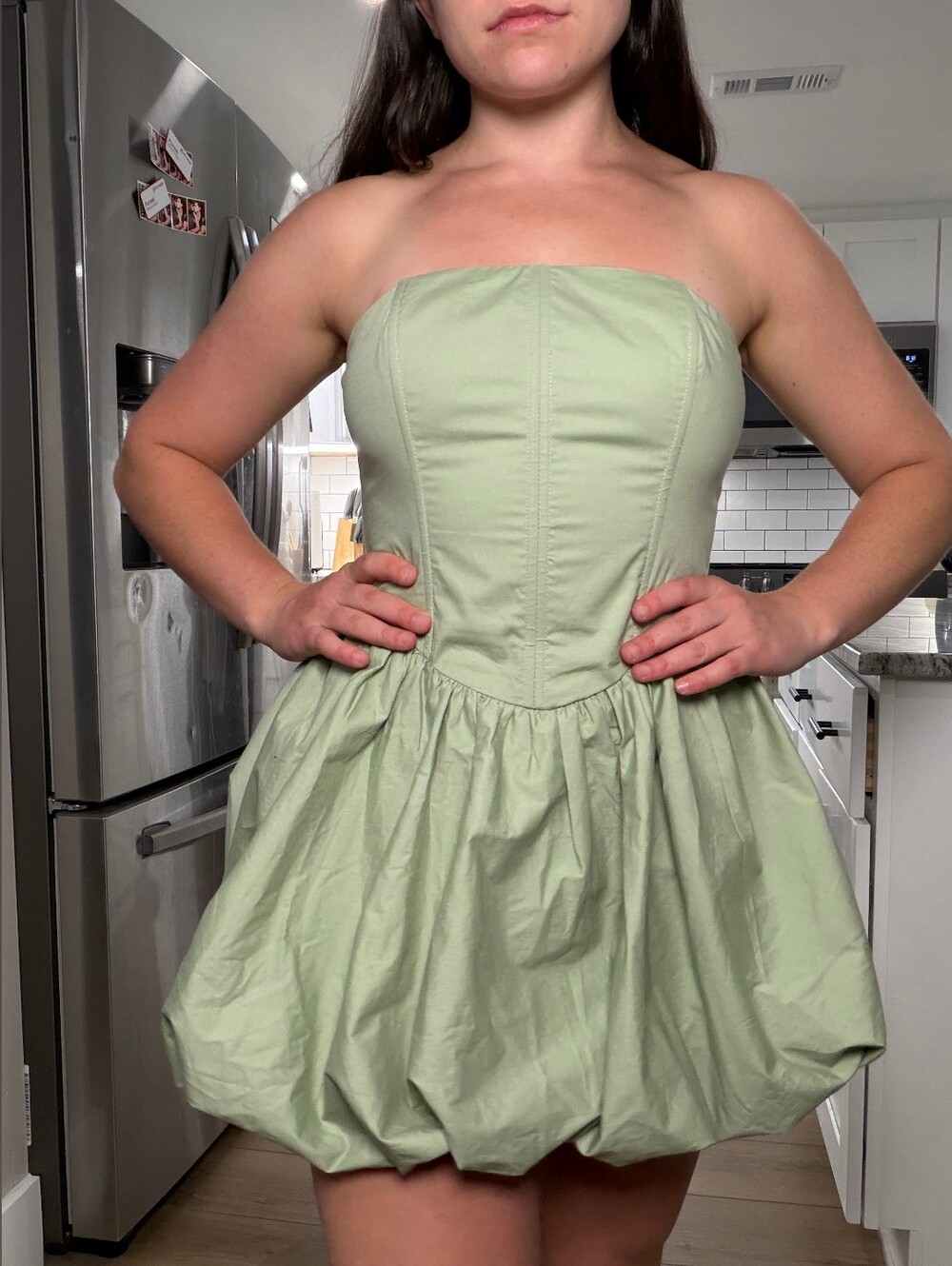 Fashion Nova Strapless Sage Bubble Dress